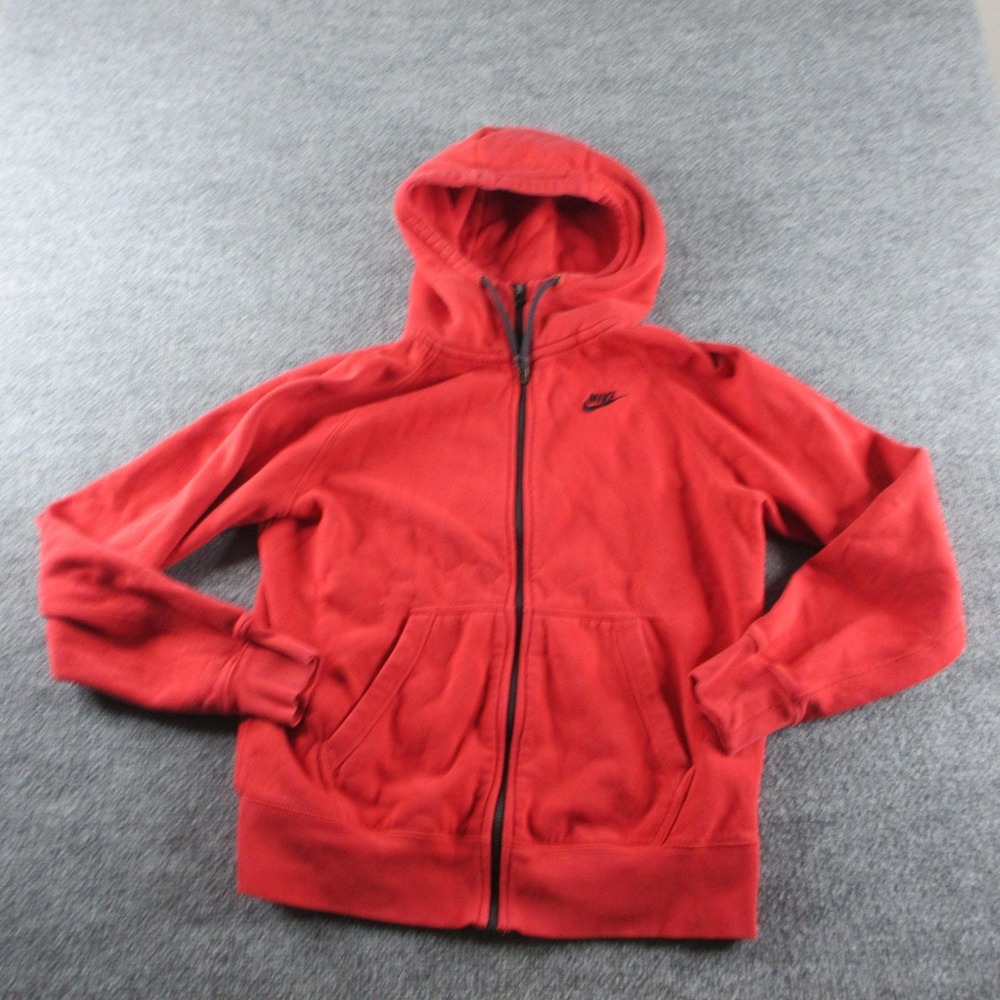 Nike Hoodie Mens M Red Tech‎ Fleece Full Zip Pocket Swoosh Logo Sweatshirt